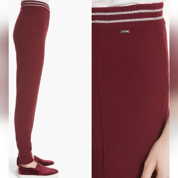 ST JOHN CASHMERE KNIT  CASUAL PANTS MAROON W STRIPE WAIST MEDIUM - Picture 11 of 12